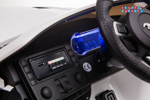 Biały Ford Mustang GT Drift SX2038 na akumulator - 2x200W, 24V/7Ah, EVA, LED, ekoskóra, panel audio, pilot - [8287]