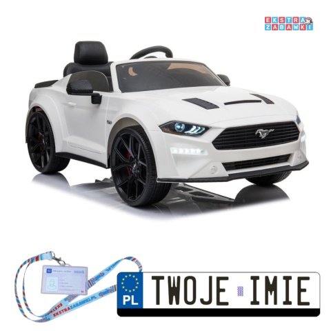 Biały Ford Mustang GT Drift SX2038 na akumulator - 2x200W, 24V/7Ah, EVA, LED, ekoskóra, panel audio, pilot - [8287]
