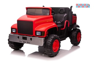 Czerwone Auto dwuosobowe JC222 na akumulator - 4x45W, 12V/10Ah, EVA, LED, ekoskóra, panel audio, pasy, pilot - [10279]