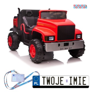 Czerwone Auto dwuosobowe JC222 na akumulator - 4x45W, 12V/10Ah, EVA, LED, ekoskóra, panel audio, pasy, pilot - [10279]