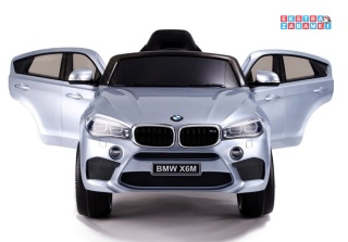 Srebrne BMW X6 na akumulator - 2x45W, 12V/7Ah, EVA, pilot, LED, mp3 - [3770]