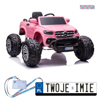 Jasno różowy Mercedes DK-MT950 na akumulator - 4x45W, 24V/7Ah, LCD, MP4, Bluetooth, ekoskóra, LED, pilot - [9828]