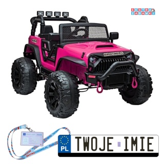 Różowy Terenowy JC666 na akumulator - 2x200W, 24V/7Ah, EVA, ekoskóra, led, bluetooth, pilot, pasy - [6517]