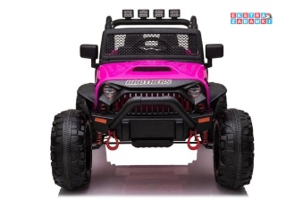 Różowy Jeep na akumulator - 2x200W, 24V/7Ah, ekoskóra, Bluetooth, EVA, LED - [6513]