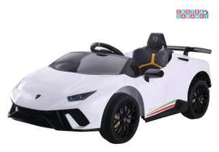 Białe Lamborghini Huracan na akumulator - 4x45W, 12V/4.5Ah, EVA, ekoskóra, panel audio, pilot - [6571]