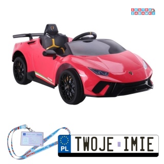 Czerwone Lamborghini Huracan na akumulator - 4x45W, 12V/4.5Ah, EVA, ekoskóra, panel audio, pilot - [6572]