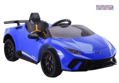 Niebieskie Lamborghini Huracan na akumulator - 4x45W, 12V/4.5Ah, EVA, ekoskóra, panel audio, pilot - [6576]