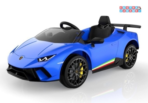 Niebieskie Lamborghini Huracan na akumulator - 4x45W, 12V/4.5Ah, EVA, ekoskóra, panel audio, pilot - [6576]