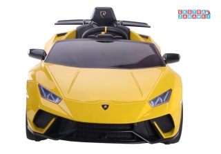 Żółte Lamborghini Huracan na akumulator - 4x45W, 12V/4.5Ah, EVA, ekoskóra, panel audio, pilot - [6574]