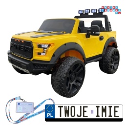 [outlet] [F150] Dwuosobowy Jeep 4x4 LONG 2.0 na akumulator 4x35W 12V/12Ah pokrowiec, halogeny led, koła EVA - żółty