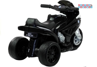 Czarny Motor trójkołowy BMW S1000RR na akumulator - 1x35W, 6V/4.5Ah, ekoskóra, LED - [2540]