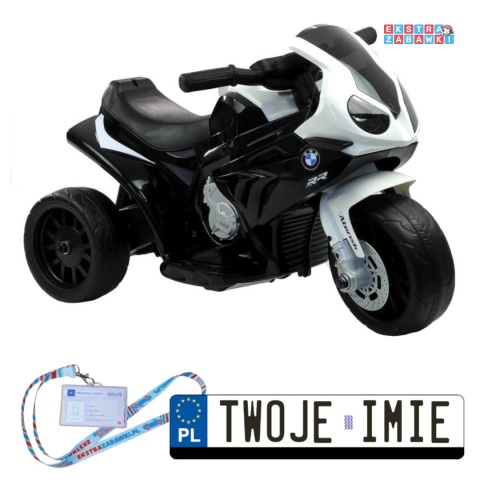 Czarny Motor trójkołowy BMW S1000RR na akumulator - 1x35W, 6V/4.5Ah, ekoskóra, LED - [2540]