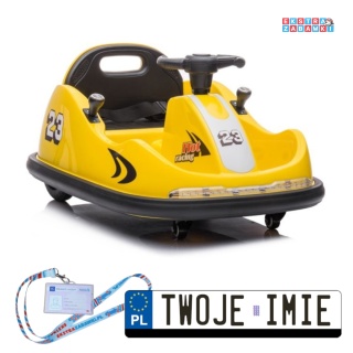 Żółty Pojazd GTS1166 na akumulator - 2x45W, 12V/4.5Ah, pilot, LED, pasy bezpieczeństwa - [9569]