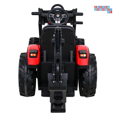 [SX2068] Wielki traktor 720-T z przyczepką i łyżką na akumulator 2x200W 24V/10Ah ekoskóra pilot pokrowiec MP3 - czerwony [S]