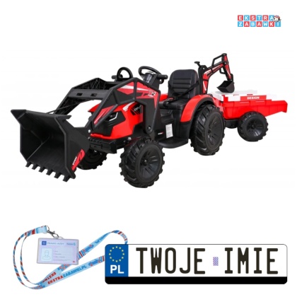 Traktor 720-T z przyczepką i łyżką na akumulator - czerwony, 2x200W, ekoskóra, pilot, MP3 [SX2068]