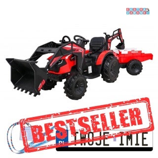 Traktor 720-T z przyczepką i łyżką na akumulator - czerwony, 2x200W 24V/10Ah, ekoskóra, pilot, MP3 [SX2068]
