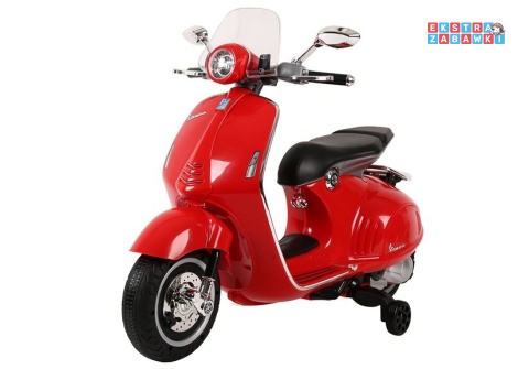 Czerwony Skuter Vespa GTS 300 na akumulator - 2x45W, 12V/4.5Ah, ekoskóra, LED, panel audio - [5352]