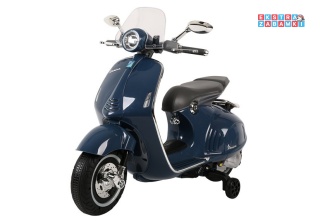 Granatowy Skuter Vespa GTS 300 na akumulator - 2x45W, 12V/4.5Ah, ekoskóra, LED, panel audio - [5353]
