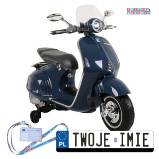 Granatowy Skuter Vespa GTS 300 na akumulator - 2x45W, 12V/4.5Ah, ekoskóra, LED, panel audio - [5353]
