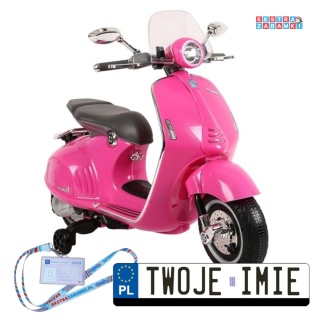 Różowy Skuter Vespa GTS 300 na akumulator - 2x45W, 12V/4.5Ah, ekoskóra, LED, panel audio - [5355]
