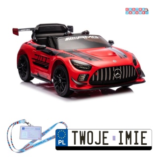 Czerwony Mercedes AMG GT3 na akumulator - 2x45W, 12V/4.5Ah, ekoskóra, LED, Bluetooth, pilot - [15909]