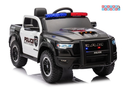 Czarny Policyjny Dodge Ram ZB618P na akumulator - 4x45W, 12V/10Ah, EVA, LED, ekoskóra, Bluetooth, pilot - [20907]