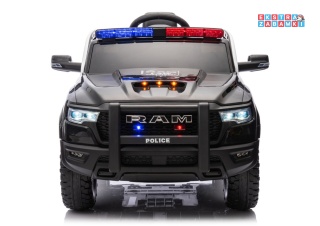 Czarny Policyjny Dodge Ram ZB618P na akumulator - 4x45W, 12V/10Ah, EVA, LED, ekoskóra, Bluetooth, pilot - [20907]