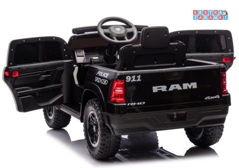 Czarny Policyjny Dodge Ram ZB618P na akumulator - 4x45W, 12V/10Ah, EVA, LED, ekoskóra, Bluetooth, pilot - [20907]