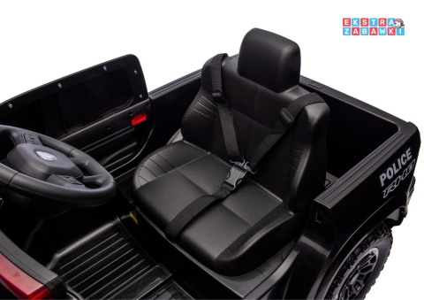 Czarny Policyjny Dodge Ram ZB618P na akumulator - 4x45W, 12V/10Ah, EVA, LED, ekoskóra, Bluetooth, pilot - [20907]
