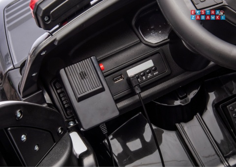 Czarny Policyjny Dodge Ram ZB618P na akumulator - 4x45W, 12V/10Ah, EVA, LED, ekoskóra, Bluetooth, pilot - [20907]