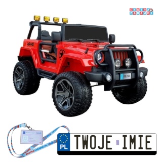 Czerwone Auto WXE-1688 Strong na akumulator - 4x90W, 24V/7Ah, Ekoskóra, Koła EVA, LED, MP3, USB - [19531]