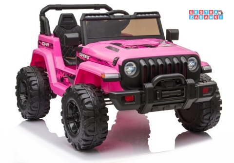 Różowe Auto CH9956 dwuosobowe na akumulator - 2x45W, 12V/10Ah, EVA, ekoskóra, Bluetooth, LED, pilot - [7503]