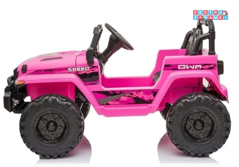 Różowe Auto CH9956 dwuosobowe na akumulator - 2x45W, 12V/10Ah, EVA, ekoskóra, Bluetooth, LED, pilot - [7503]