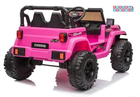 Różowe Auto CH9956 dwuosobowe na akumulator - 2x45W, 12V/10Ah, EVA, ekoskóra, Bluetooth, LED, pilot - [7503]