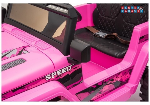 Różowe Auto CH9956 dwuosobowe na akumulator - 2x45W, 12V/10Ah, EVA, ekoskóra, Bluetooth, LED, pilot - [7503]