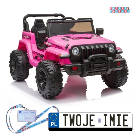 Różowe Auto CH9956 dwuosobowe na akumulator - 2x45W, 12V/10Ah, EVA, ekoskóra, Bluetooth, LED, pilot - [7503]