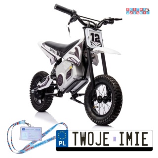 Biały Motor Cross A9901 na akumulator - 1x350W, 36V/9Ah, zawieszenie hydrauliczne, opony pompowane, ekoskóra - [20235]