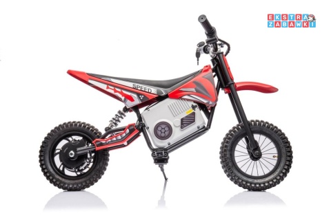 Czerwony Motor Cross A9901 na akumulator - 1x350W, 36V/9Ah, zawieszenie hydrauliczne, opony pompowane, ekoskóra - [20232]