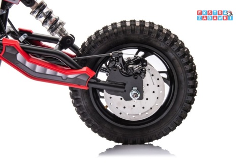 Czerwony Motor Cross A9901 na akumulator - 1x350W, 36V/9Ah, zawieszenie hydrauliczne, opony pompowane, ekoskóra - [20232]