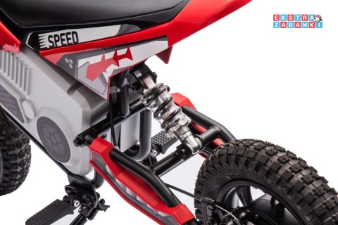 Czerwony Motor Cross A9901 na akumulator - 1x350W, 36V/9Ah, zawieszenie hydrauliczne, opony pompowane, ekoskóra - [20232]