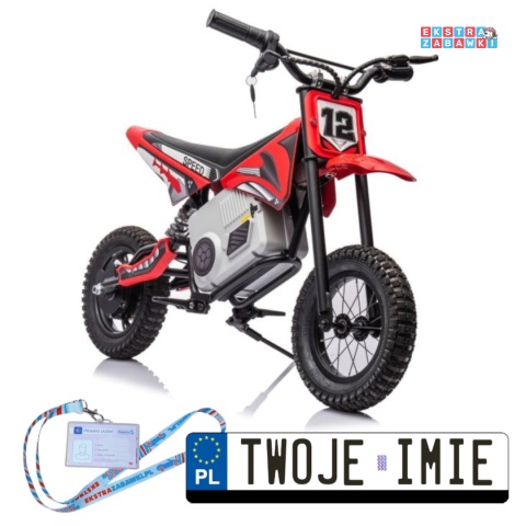 Czerwony Motor Cross A9901 na akumulator - 1x350W, 36V/9Ah, zawieszenie hydrauliczne, opony pompowane, ekoskóra - [20232]