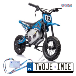 Motorek Cross A9901 na akumulator - niebieski, 1x350W 36V/9Ah, zawieszenie hydrauliczne, opony pompowane, ekoskóra [20230]