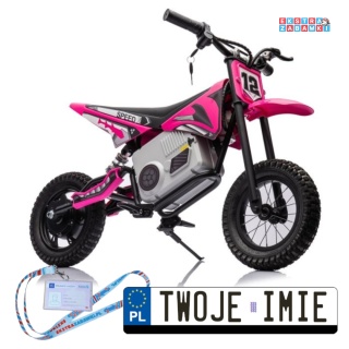 Motorek Cross A9901 na akumulator - różowy, 1x350W 36V/9Ah, zawieszenie hydrauliczne, opony pompowane, ekoskóra [20234]