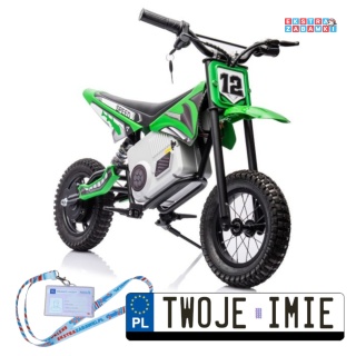 Zielony Motor Cross A9901 na akumulator - 1x350W, 36V/9Ah, zawieszenie hydrauliczne, opony pompowane, ekoskóra - [20231]