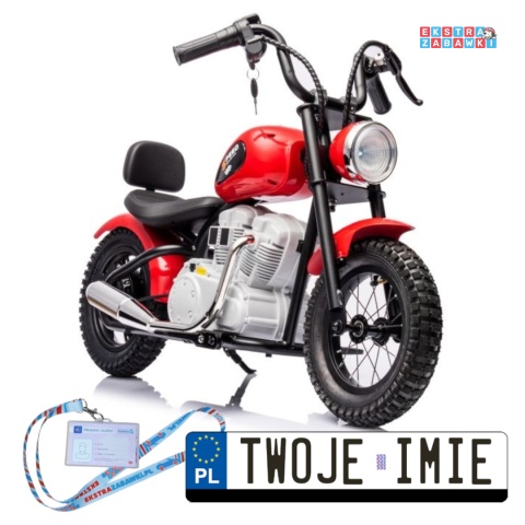 Czerwony Motor A9902 na akumulator - 1x350W, 36V/9Ah, pompowane opony, hamulec tarczowy, ekoskóra, kluczyki, LED - [19922]
