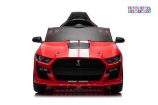 Czerwony Ford Mustang GT500 Shelby na akumulator - 2x35W, 12V/7Ah, EVA, LED, ekoskóra, Bluetooth, pilot - [19527]