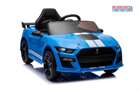 Niebieski Ford Mustang GT500 Shelby na akumulator - 2x35W, 12V/7Ah, EVA, LED, ekoskóra, Bluetooth, pilot - [19528]