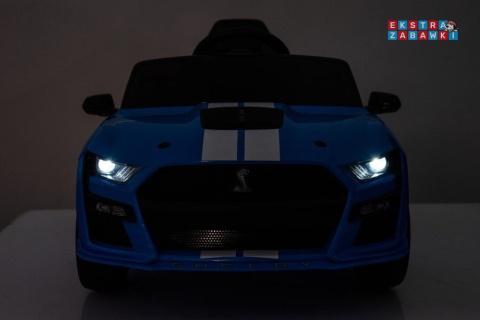 Niebieski Ford Mustang GT500 Shelby na akumulator - 2x35W, 12V/7Ah, EVA, LED, ekoskóra, Bluetooth, pilot - [19528]