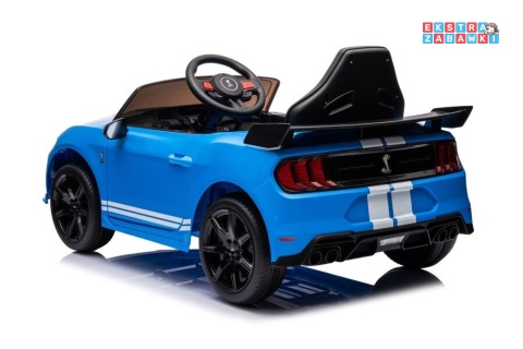 Niebieski Ford Mustang GT500 Shelby na akumulator - 2x35W, 12V/7Ah, EVA, LED, ekoskóra, Bluetooth, pilot - [19528]