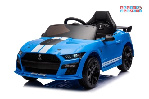 Niebieski Ford Mustang GT500 Shelby na akumulator - 2x35W, 12V/7Ah, EVA, LED, ekoskóra, Bluetooth, pilot - [19528]